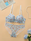 2-piece pull up bra rural style floral retro lace lingerie set braissere women underwear spring and summer new products A3155