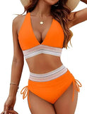 2025 New Bikini European and American Ribbon Deep V Bareback Sexy Bikini Split Swimsuit Swimsuit