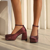 2026 Spring Style Suede Women's Thick-Soled High Heels with Ankle Buckles Women's High Heels Sizes 34 - 48