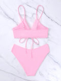 New Women's Swimsuit High Waist Two Piece Bikini Set Hollow Out V-neck Bandage Cross Backless Beach Swimwear Summer Bathing Suit