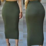 Women Skirt Solid Color Elastic Bodycon High Waist Mid-calf Length Sheath Skirt No Constraint Match Top Comfortable Dating Skirt