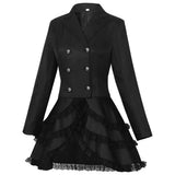 Women Double Breasted Victorian Steampunk Blazer Coat Gothic Tuxedo Tailcoat Jacket with Lace Hem Halloween Uniform Costume