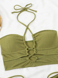 2026 Sexy High Wasited Swimsuit Women Solid Bikini Hollow Out Cross Swimwear Female Bathers Bathing Swimming Swim Suit Beachwear