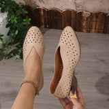 2026 New Women's Vintage Pointed-Toe Pumps - Low Cut Perforated Chunky Heel shoes, Slip-On Casual Shoes for Summer Daily Wear