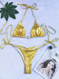 Snake Skin Rhinestone Diamond Bikini Female Swimsuit Women Swimwear Two-pieces Bikini Set High Cut Halter Bathing Suit Swim Lady