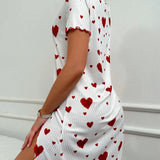 New Women's Pajama Love Dress Pajama Short Sleeve Printed Bow Loose Pajama Home Clothes Comfortable and Soft Hot Selling Gift