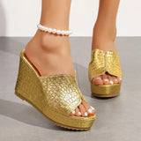 Women's Gold Wedges Sandals Summer 2026 Fashion Peep Toe Thick Platform Sandles Women Plus Size 42 Chunky Heels Slippers Woman