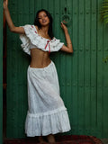 White Cotton Summer Skirt Women Embroidery A-line Long Skirt Spring Lace Up Beach Bobho Skirt Bottoms High Quality Faldas Mujer