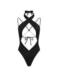 Sexy Hollow Out One Piece Swimwear Push Up Women's Swimsuit  2024 Trend Solid Bath suits Halter Monokinis Summer Beachwear