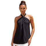 Women Tie-up Halter Tops Loose Solid Color Sleeveless Open Back Ruffled Vest Stylish Summer Streetwear