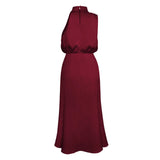 Foridol One Shoulder Turtleneck Tank Satin Women Party Dress Robe Zip Sleeveless Elegant Vintage Folds Women Clothing 2025
