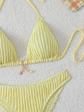 Triangle Halter String Bikinis 2026 Women Sexy Swimsuit Solid Ring Linked Swimwear Female Bathers Bathing Swimming Swim Suit