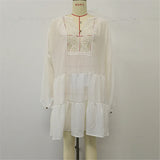 2025 Long Sleeve Hollow Out Crochet Knitted Tunic Beach Cover Up Cover-ups Beach Dress Beach Wear Beachwear Female Women K6674
