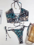 Sexy High Cut Leopard Bikini Women Thong Swimwear Female Swimsuit Two-pieces Bikini set Lace Up Bather Bathing Suit Swim Lady