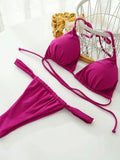Wrinkled High Cut Mini Micro Thong Bikini Women Swimwear Female Swimsuit Two-pieces Bikini Set Halter Bather Bathing Suit Swim