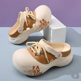 2026 New DIY Lace-up Fashion Clogs For Women Platform Slippers Thick Sole Summer Shoes Female Street Sandals Home Beach Slides