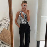 2023 Women One Piece Swimsuit Zebra One Shoulder Female Swimwear Sexy Monokini Hollow Out Beachwear Push Up Bodysuit