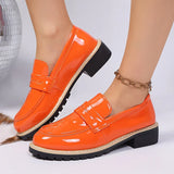 Patent Leather Thick Heels Loafers Women Spring New Mixed Color Med Heel Office Pumps Woman Plus Size 43 Slip On Single Shoes