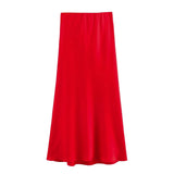 Foridol Autumn Winter Burgundy Satin Skirt Women Party Silk Skirt High Waist Straight Long Faldas Mujer Christmas Skirt