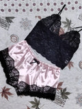 Summer Sexy 2 Pieces Pajamas Set for Women Sleepwear Lingerie Lace Silk Crop Tops and Shorts Sets Casual Nightwear Pijamas