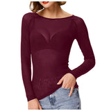 Sexy Women T Shirt See Through Mesh Black Long Sleeve Tees Sheer Slim Fit O Neck Tulle Crop Top Y2k T-Shirt Transparent Clubwear