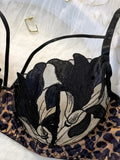 A Set of Black Sexy Lingerie, Featuring Leopard Print and Floral Patterns, Has Highly Alluring Transparent Visual Effect ZA82518