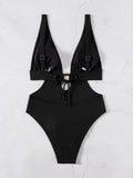 Striped Deep V Neck Cut Out Female Swimwear One Piece Swimsuit Women High Leg Cut Monokini Backless Bathing Suit Swim Bodysuit