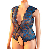 For Curvy Women Deep Vneck Translucent Lace Floral Teddy Bodysuit With Bow Tie Front Open Back Delicate Erotic Sexy Lingerie