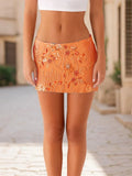 Women Sequin Short Skirt Beaded Flower Low Rise Mini Bodycon Skirt Trendy Summer Streetwear