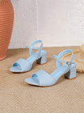 Size 42 Summer Classic Black White Ankle Strap Sandals for Women Elegant Blue Pink Square Heels Office Lady Shoes