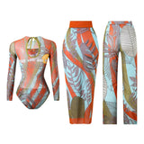 S - XXL 3PCS New Printed Long Sleeve With Pants Sarong Women Swimwear One Piece Swimsuit Female Bather Bathing Suit Swim K7180