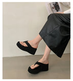 Vintage Y2K Leopard Flip&Flops Sandal Summer Chunky Platform Sandals Women Slipper Wedges Slides 8cm High Heels Shoes Mules