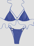 Sexy Wrinkled Halter High Cut Bikini Female Swimsuit Women Swimwear Two-pieces Bikini set Hollow Out Bather Bathing Suit Swim