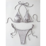 Sexy Satin Halter Brazilian Padded Bikini Female Swimsuit Women Swimwear Two-Pieces Bikini Set Bather Bathing Suit Swim V4966S