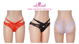 Red Lace Criss Cross Panty for Women See Through Mesh Hollow Out Bow Thong Underwear Plus Size M-3XL