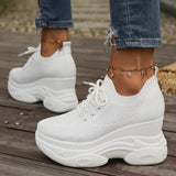 White Knitted Wedge Heels Sneakers Women Spring Autumn Breathable Chunky Platform Sneakers Woman Slip On Mesh Running Shoes 42