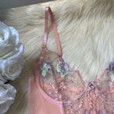 Toucheart Sexy Lingerie Embroidery Printing Bra Garters Set For Women Mesh See- Through Hollow Out Exotic Sexy Underwear Suit