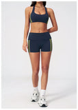 Tight Color Contrast Yoga Suit 2 Pieces Women V Neck Sports Bra Pleate High Waist Shorts Gym Running Fitness Suits Tracksuit
