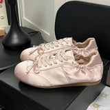2026 Brand New Summer Satin Pink Cute Ballet Flats Shoes Women Sweet Casual Sneakers Shoes Trainers Comfy Walk Daily Footwear
