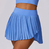 Sports Tennis Short Skirt Women's Summer Pleated Fake Two-piece Quick Drying Skort Fitness High Waist Pocket Yoga Running Skirts