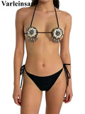 New Sexy Shell Beads Scalloped Bikini Women Swimwear Female Swimsuit Two-Pieces Bikini Set Halter Bather Bathing Suit Swim V8026