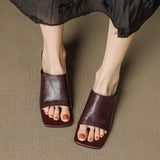 Luxe  Square Toe Slide Sandals Premium Leather One Strap Mules Chunky Sole Backless Loafers Dressy Casual Summer Shoes