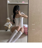 High-quality Set French Sweet Bow Strap Summer Princess Girl Style Thin Square Neck Crop Tops Pink Clothes Outfits For Women 8BH