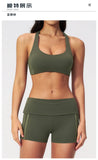 Tight Color Contrast Yoga Suit 2 Pieces Women V Neck Sports Bra Pleate High Waist Shorts Gym Running Fitness Suits Tracksuit