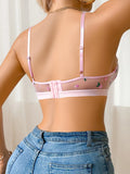 Pink flower embroidered lingerie ultra-thin mesh semi transparent women's bra sexy Lingerie women's underwear MR3436