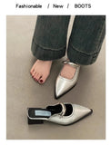 2026 New Summer Women Cover Toe Mules Slippers Fashion Metal Decoration Thick Heel Slide Shoes Comfort Street Style Footwear