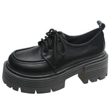 Retro Pu Leather Platform Oxford Shoes Women Japanese Style Thick Sole Black Student Shoes Woman Lace Up Thick Heel Pumps Female