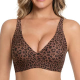 Pink Leopard Deep V Jelly Bras Wireless Comfortable Bra Supportive No Underwire Bras Tshirt Push Up Bralette Plunge Seamless Bra