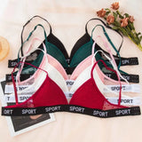 Women Lace Bra And Panties Set Sheer Polka Dot Lingerie Non-wire Bralette Sexy Low Rise Thongs Letter Band Mesh Underwear Set
