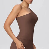 Women Seamless Cloud Feel One-Shoulder Waist-Cinching Yoga Vest Quick-Dry Slimming Sports Shaping Underwear Running Fitness Top
